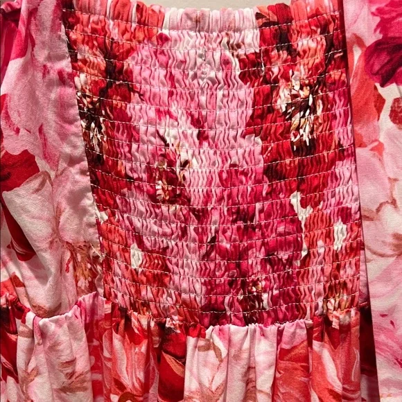 Aqua Strapless Floral Off the Shoulder Maxi Dress in Pink and Red - Picture 6 of 7